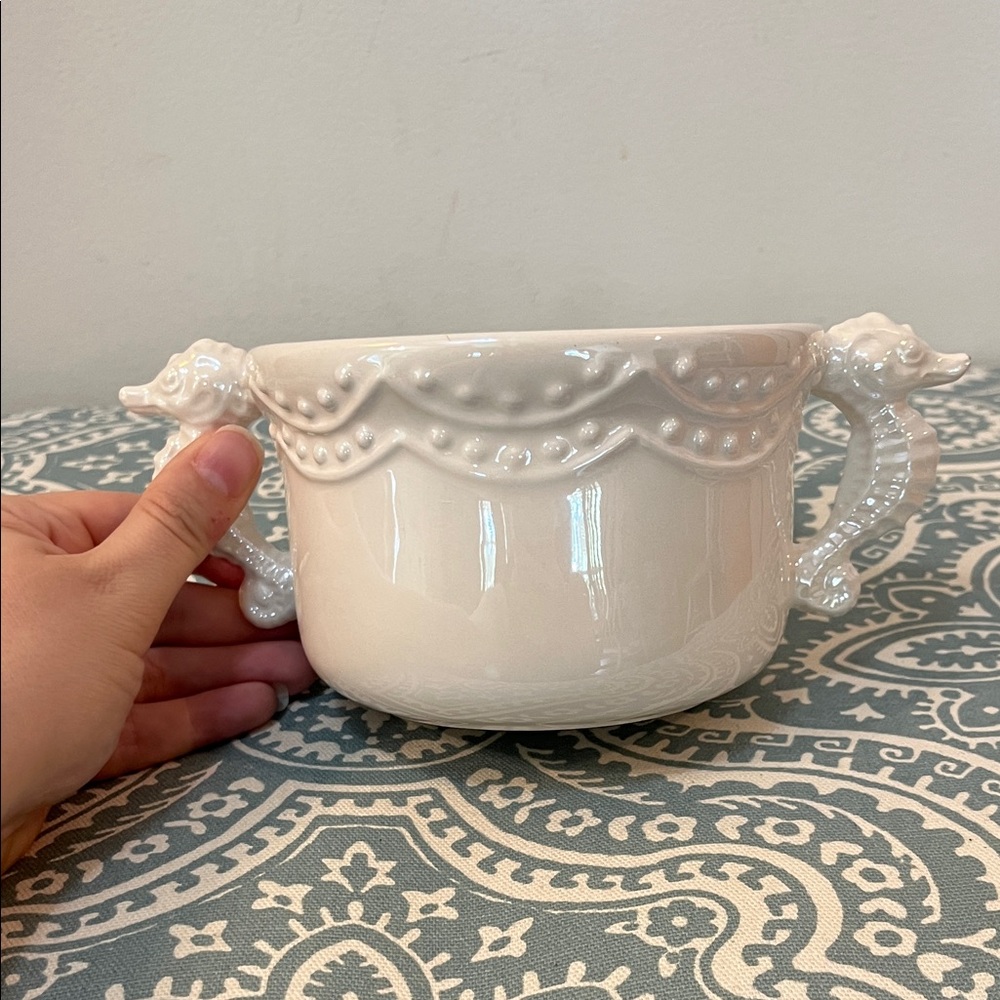 Mesa White Ceramic Bowl with Seahorse Handles